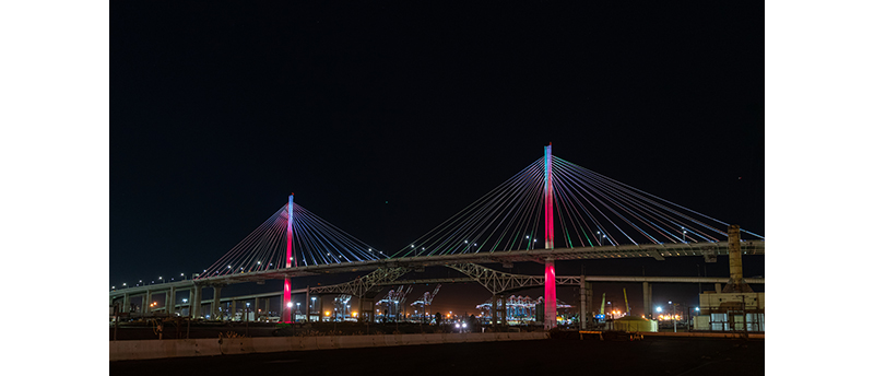 New Long Beach bridge lights up with colorful display