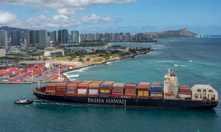 MV Janet Marie, newest addition to Pasha Hawaii’s container ship fleet, makes inaugural arrival at Honolulu Harbor’s Pier 51