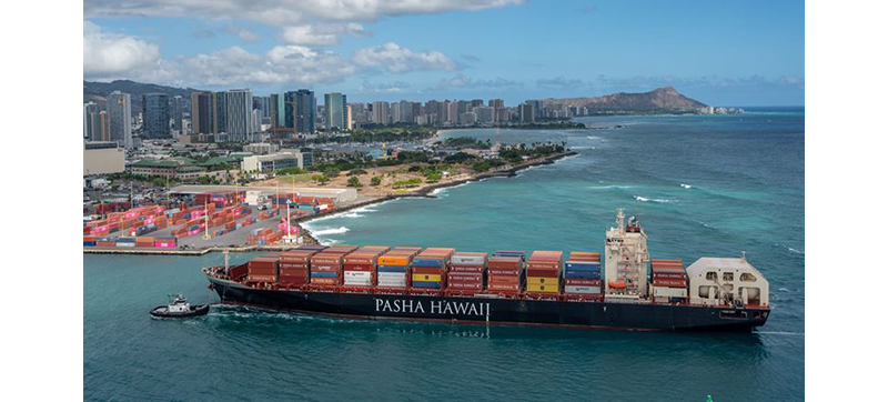 MV Janet Marie, newest addition to Pasha Hawaii’s container ship fleet, makes inaugural arrival at Honolulu Harbor’s Pier 51